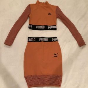 Puma 2 Piece Long Sleeve Fishnet Skirt Orange XS